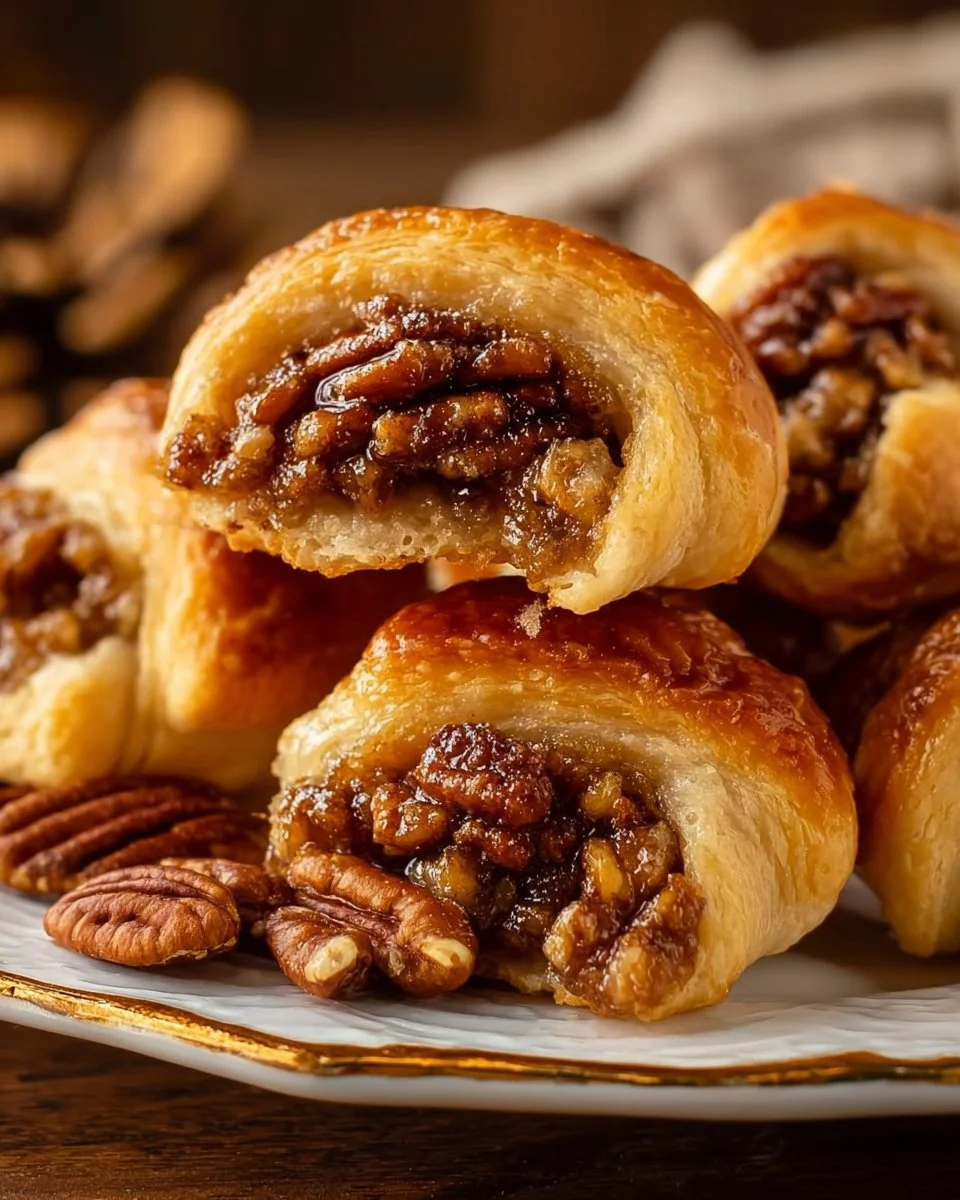 Delicious pecan pie crescents filled with sweet pecan filling.