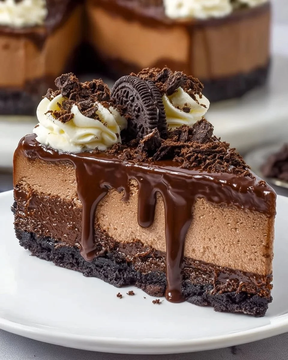 Delicious Perfect Chocolate Cheesecake served on a plate