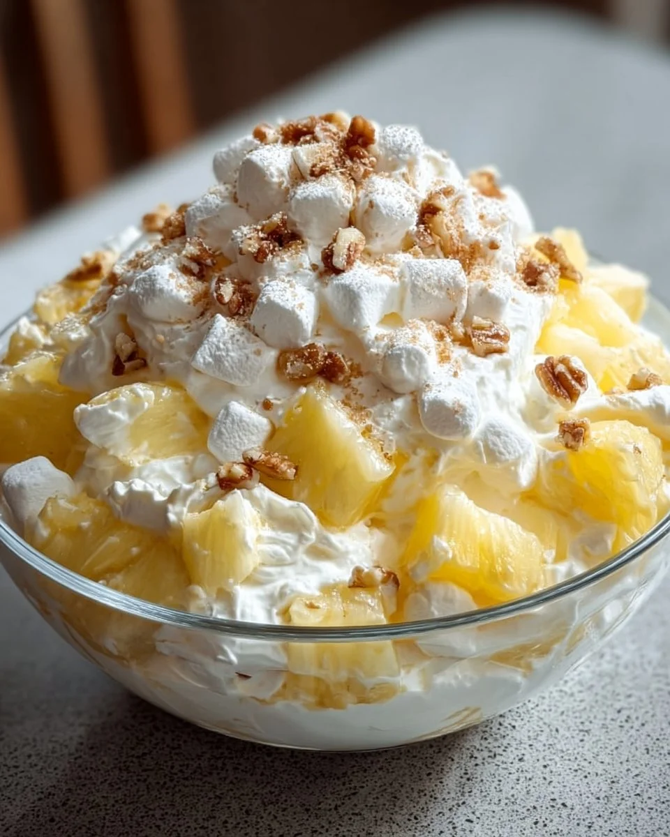 Pineapple Chunk Fluff Salad with colorful fruits and creamy texture