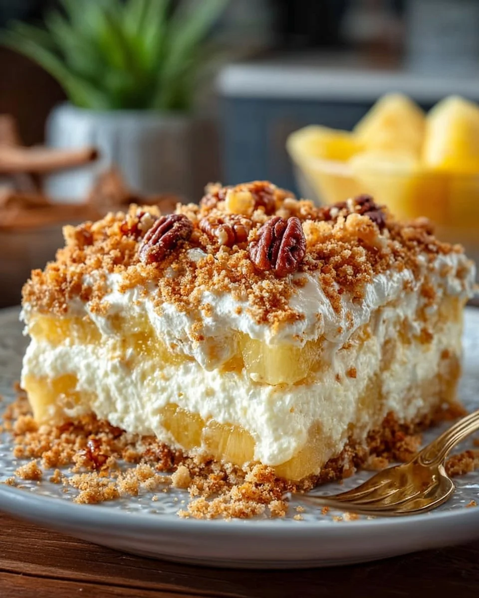 Delicious Pineapple Pecan Cream Cheese Crunch Bake served in a dish