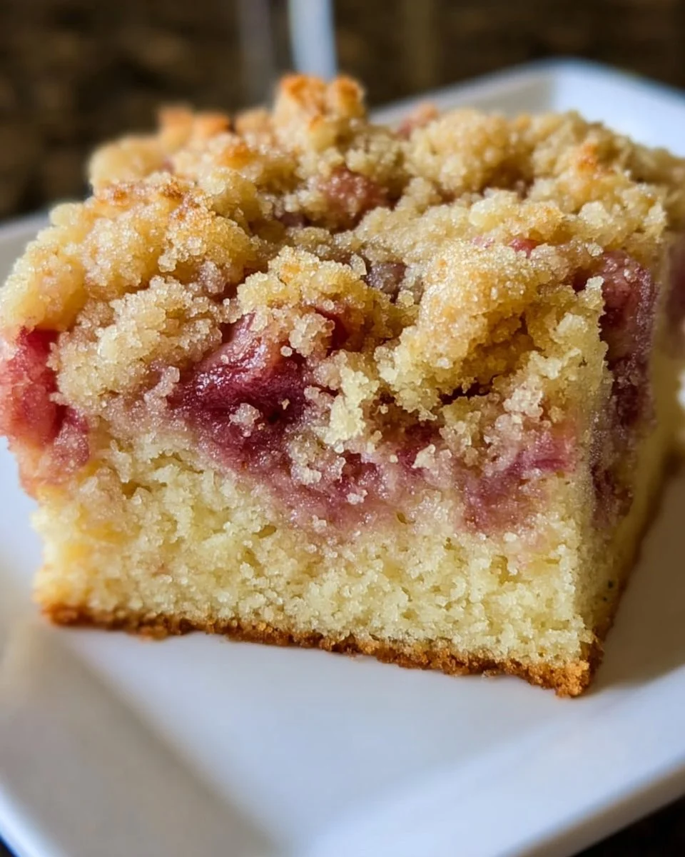 Sour Cream Rhubarb Coffee Cake with fresh rhubarb and coffee flavor