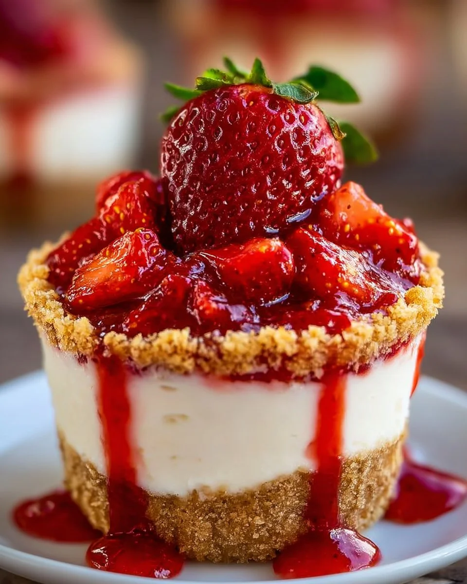 Strawberry cheesecake cups with fresh strawberries and creamy filling