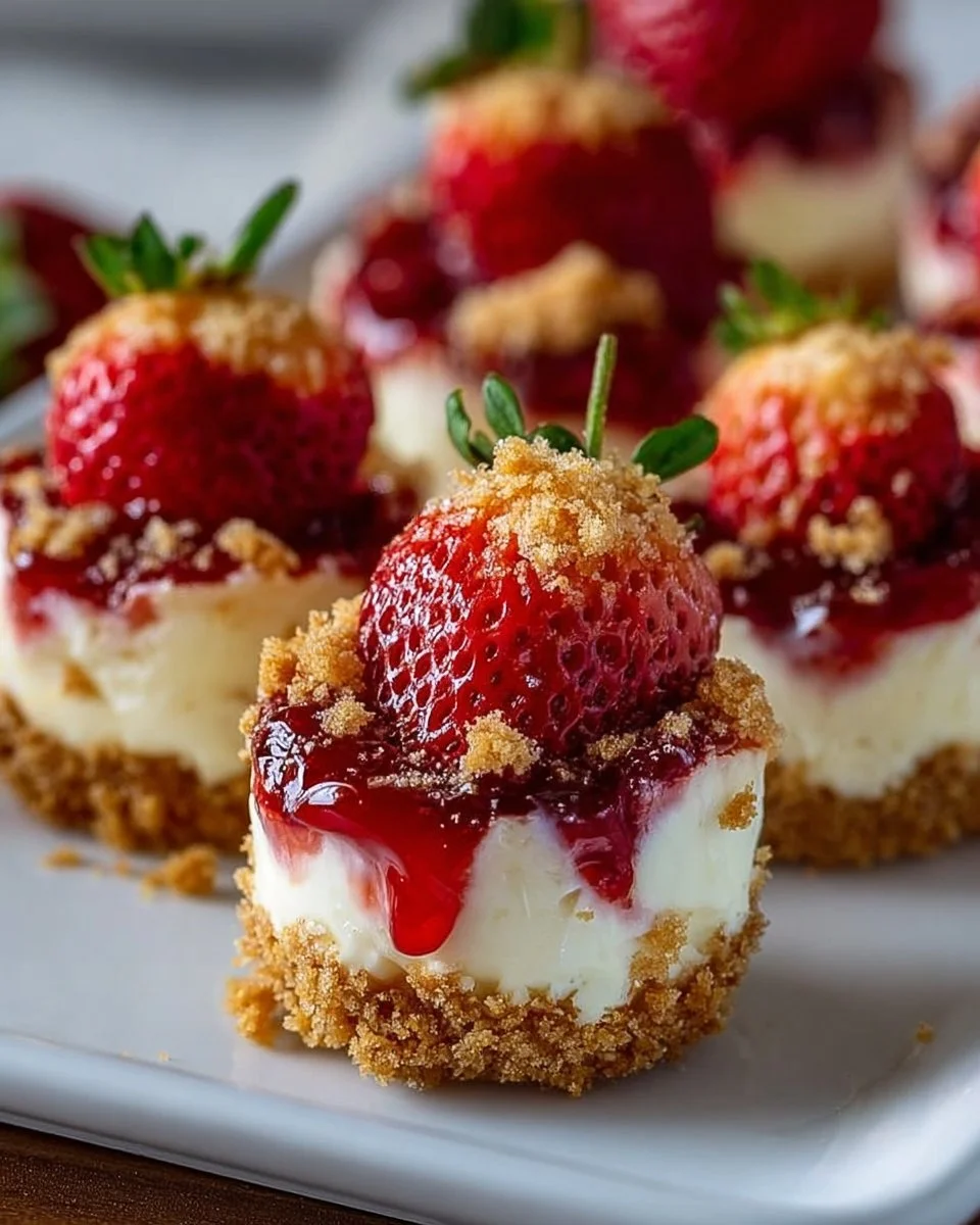 Delicious Strawberry Crunch Cheesecake Bites with a crunchy topping