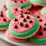 Delicious watermelon cookies arranged on a plate, perfect for summer treats.